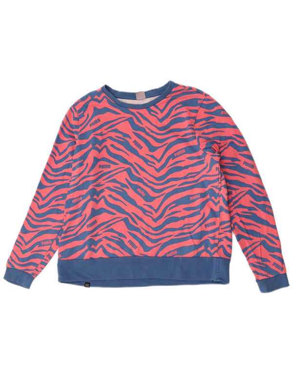 Puma Damen Grafik-Sweatshirt-Pullover UK 18 XL Blaue Baumwolle mit Animal-Print