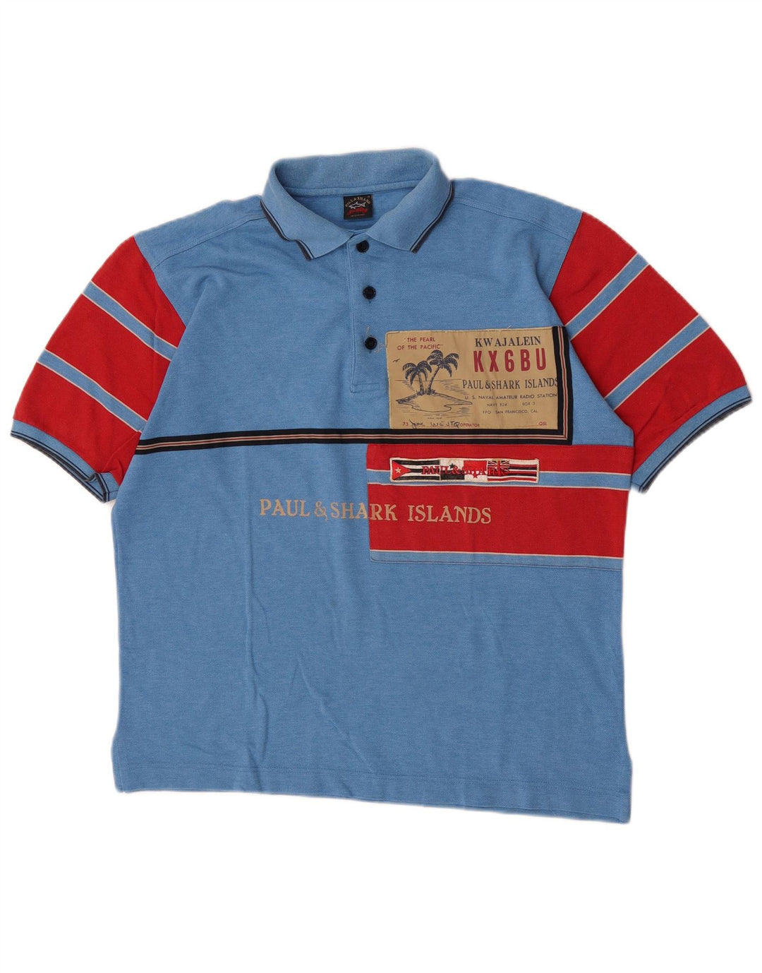 Paul & Shark Herren-Poloshirt mit Grafik, mittelblaue Colourblock-Baumwolle