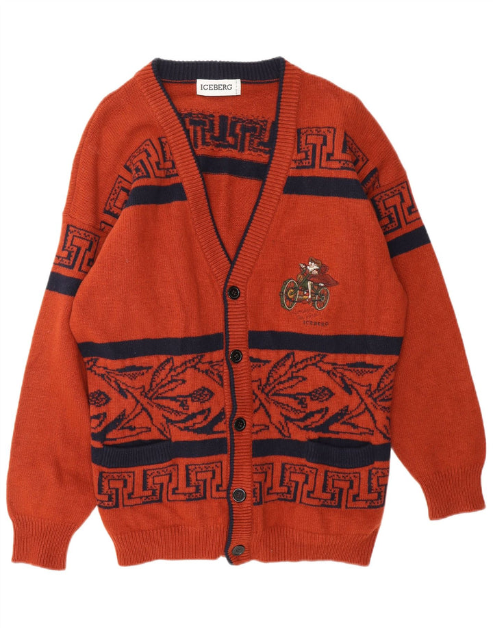 ICEBERG Herren-Cardigan mit grafischem Muster, mittelbraune geometrische Schurwolle