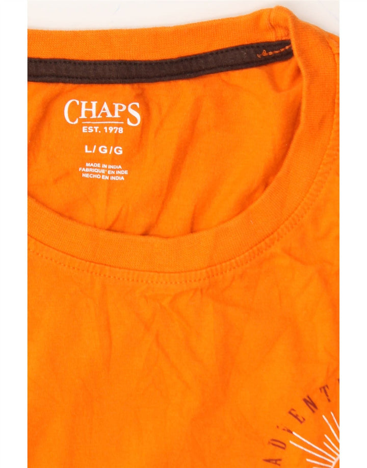 CHAPS Mens Graphic T-Shirt Top Large Orange Cotton Vintage Chaps and Second-Hand Chaps from Messina Hembry 