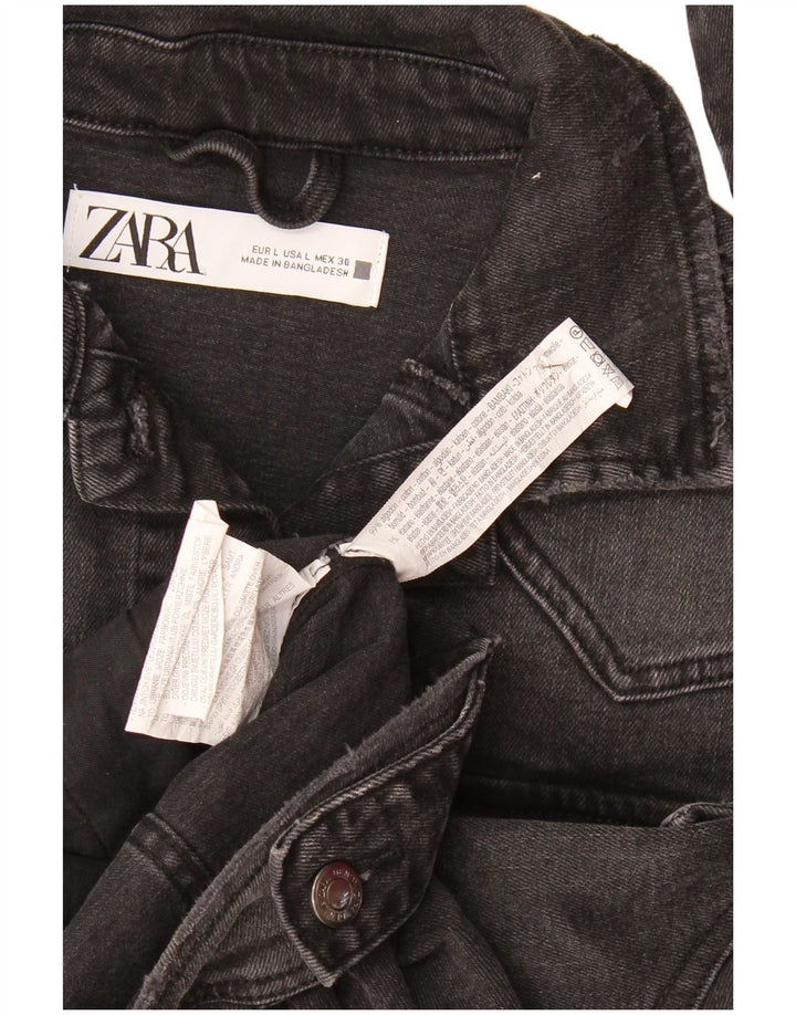 Zara Damen Crop Denim Jacke UK 16 Large Schwarze Baumwolle