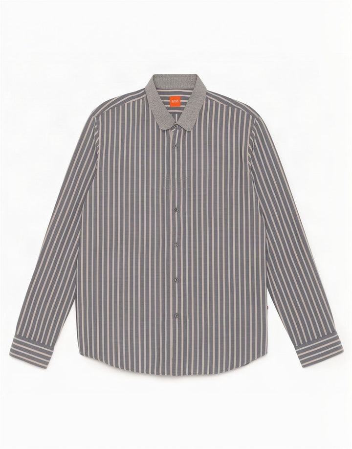 Hugo Boss Herrenhemd XL grau gestreift aus Baumwolle