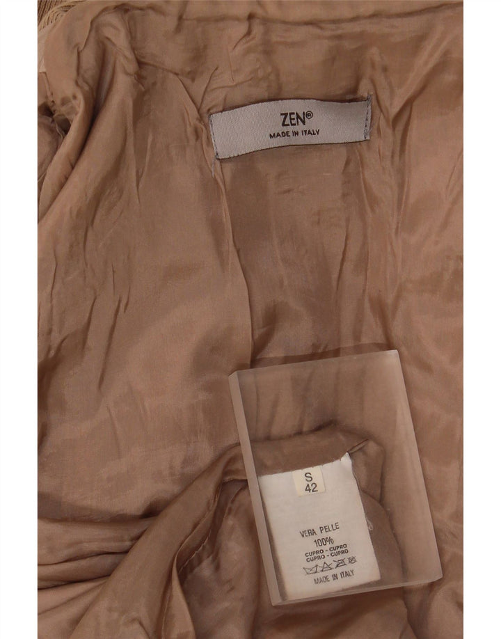Zen Damen Crop Lederjacke UK 8 Kleines braunes Leder