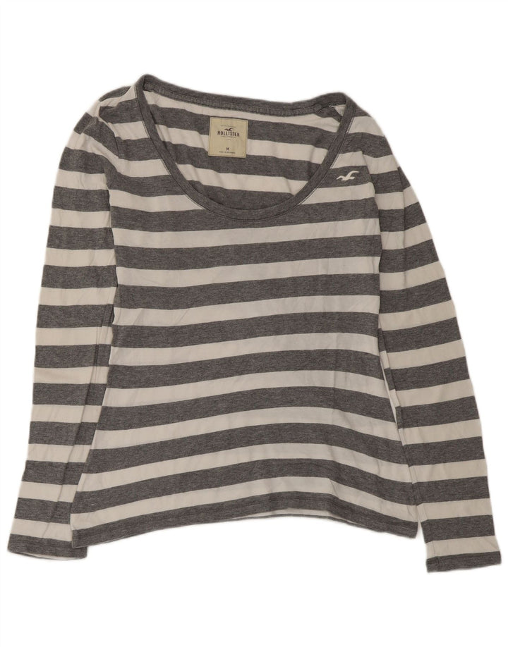 Hollister Damen Top Langarm UK 12 Mittelgrau gestreift
