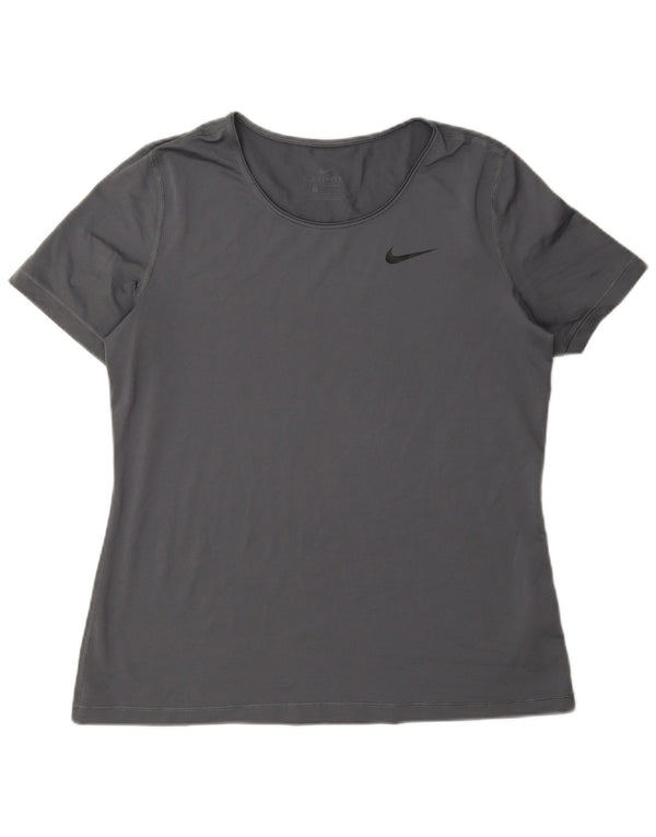 Nike Damen Dri Fit T-Shirt Top UK 16 Large Grau Polyester