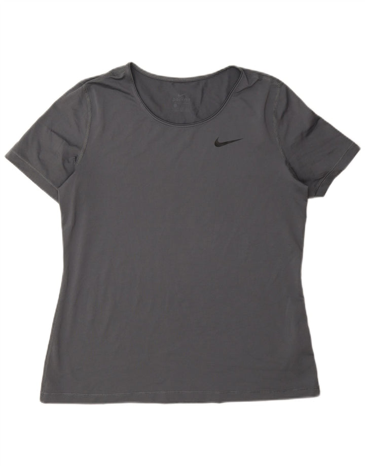 Nike Damen Dri Fit T-Shirt Top UK 16 Large Grau Polyester
