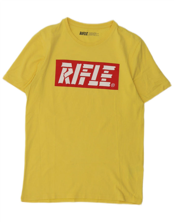 Rifle Herren Grafik-T-Shirt aus mittelgelber Baumwolle