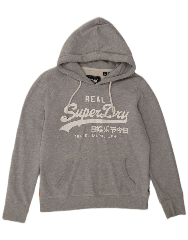 Superdry Graphic Hoodie-Pullover für Damen, UK 12, mittelgraue Baumwolle