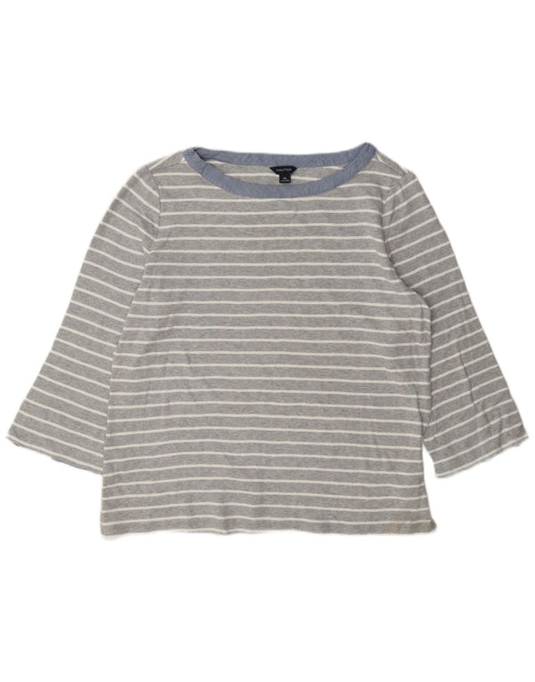 Nautica Damen-Top, 3/4-Ärmel, UK 18, XL, grau gestreift, Baumwolle