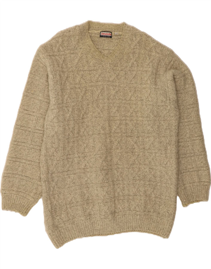 INVICTA Mens V-Neck Jumper Sweater Medium Beige Wool Vintage Invicta and Second-Hand Invicta from Messina Hembry 