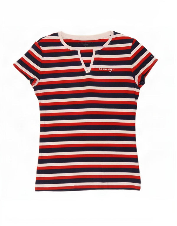 Tommy Hilfiger Damen T-Shirt Top UK 12 Medium Marineblau gestreift Baumwolle