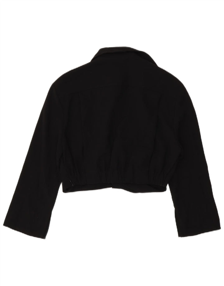 Zara Damen Crop 3/4 Ärmel Bluse Top UK 14 Large Schwarz Polyester