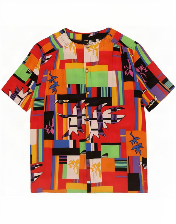 Vintage Damen Kurzarm-Hemdbluse UK 18 XL Mehrfarbig geometrisch