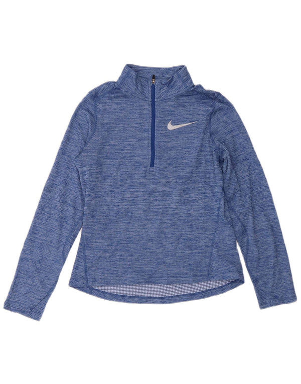 Nike Dri Fit Pullover-Trainingsoberteil für Mädchen mit Reißverschluss, 12–13 Jahre, blau meliert