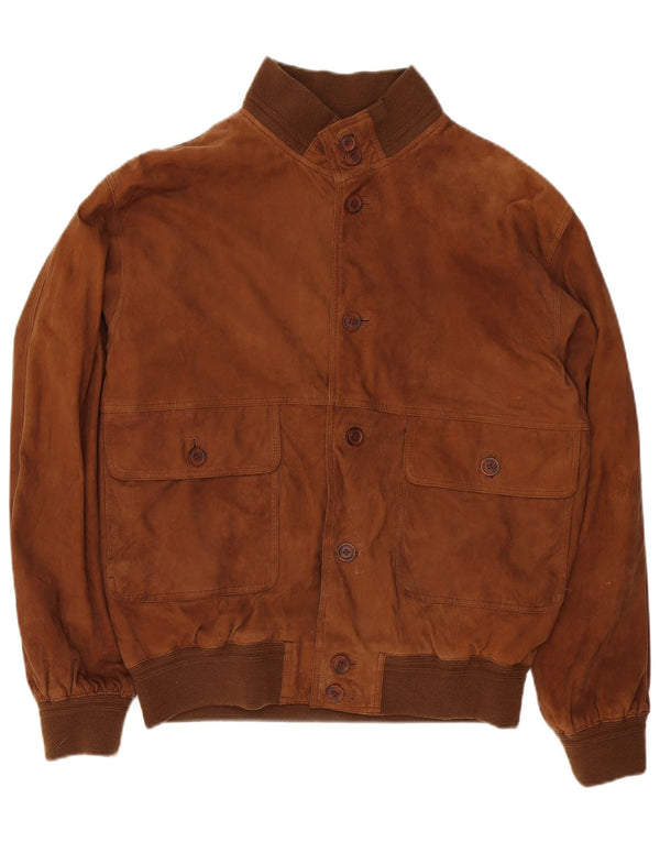 Living World Mens Suede Bomber Jacket UK 42 XL Brown Leather