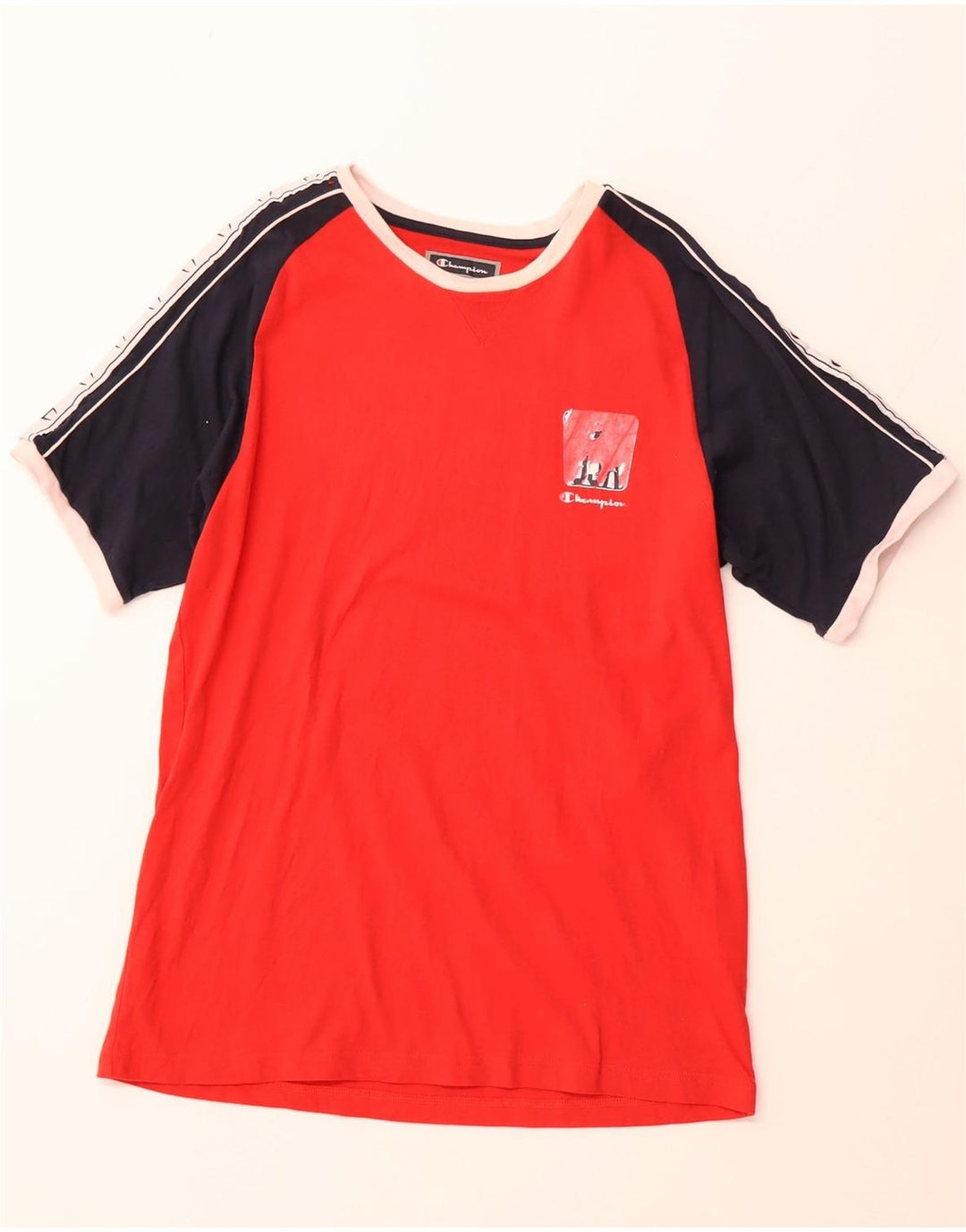 CHAMPION Herren-T-Shirt mit Grafik, 2XL, rote Farbblock-Baumwolle