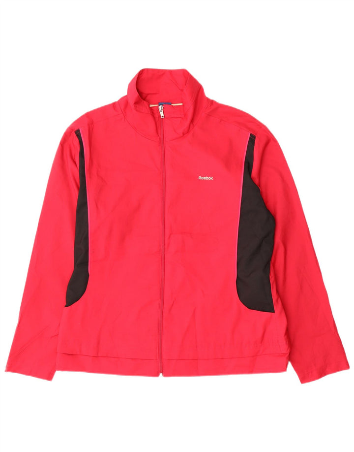 Reebok Damen-Trainingsanzug-Top-Jacke, UK 16, groß, rosafarbenes Farbblock-Polyester