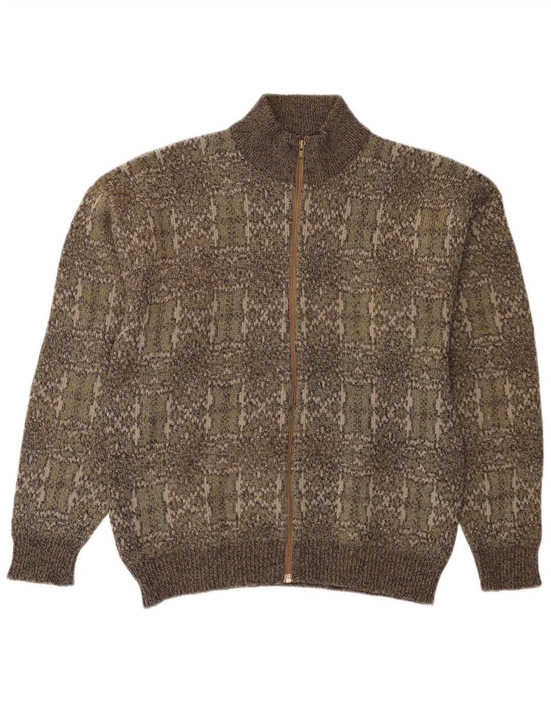 Vintage Herren Cardigan Pullover Medium Khaki Fair Isle