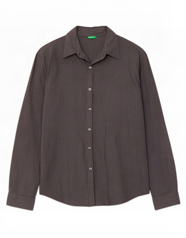 Benetton Damenhemd UK 16 Large Grauer Nadelstreifen