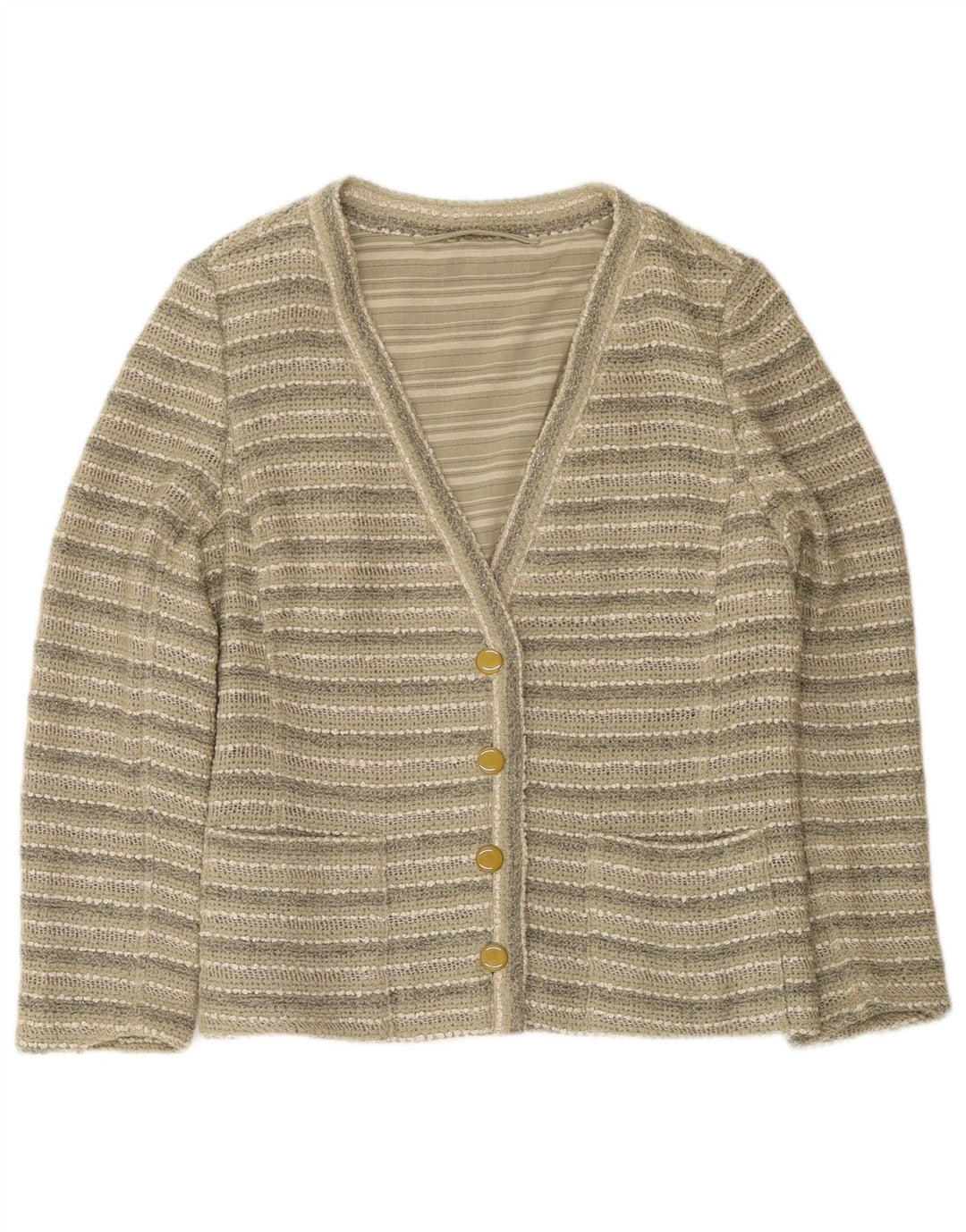 Vintage Damen Cardigan Pullover UK 14 Mittelgrün gestreift