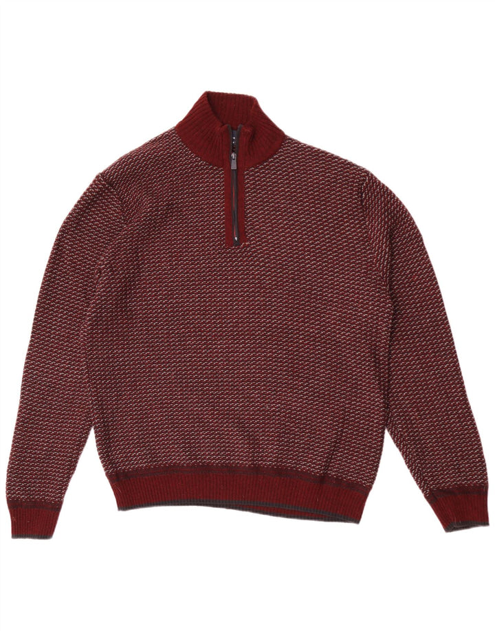 Marks & Spencer Herren Blauer Harbor-Pullover mit Reißverschluss am Kragen, Größe L, Burgunderrot