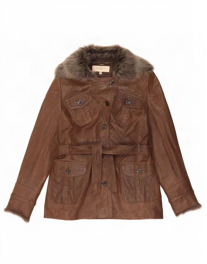 Karen Millen Damen Lederjacke UK 12 Mittelbraun