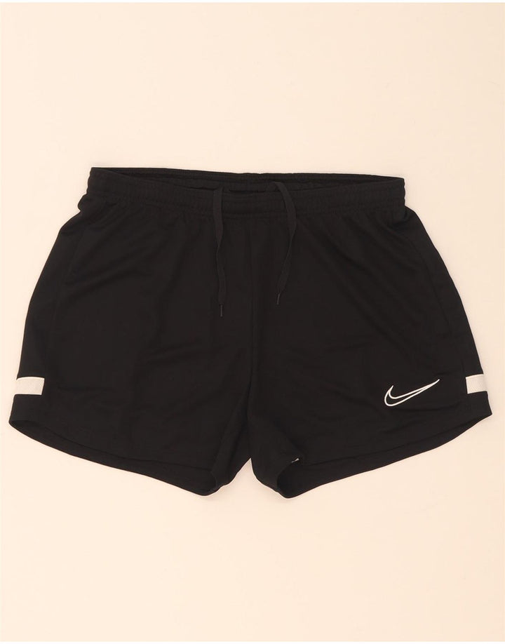 Nike Damen Dri Fit Sport Shorts UK 12 Mittelschwarzes Colourblock-Polyester