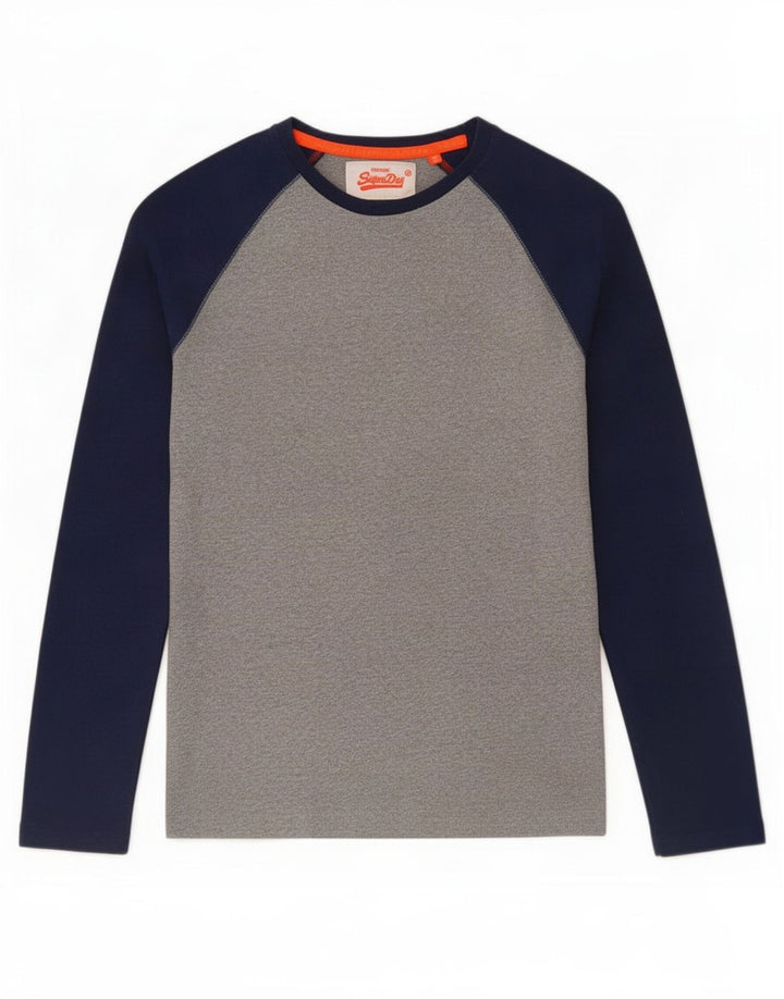Superdry Herren-Oberteil, langärmlig, klein, Grau, Colourblock-Baumwolle