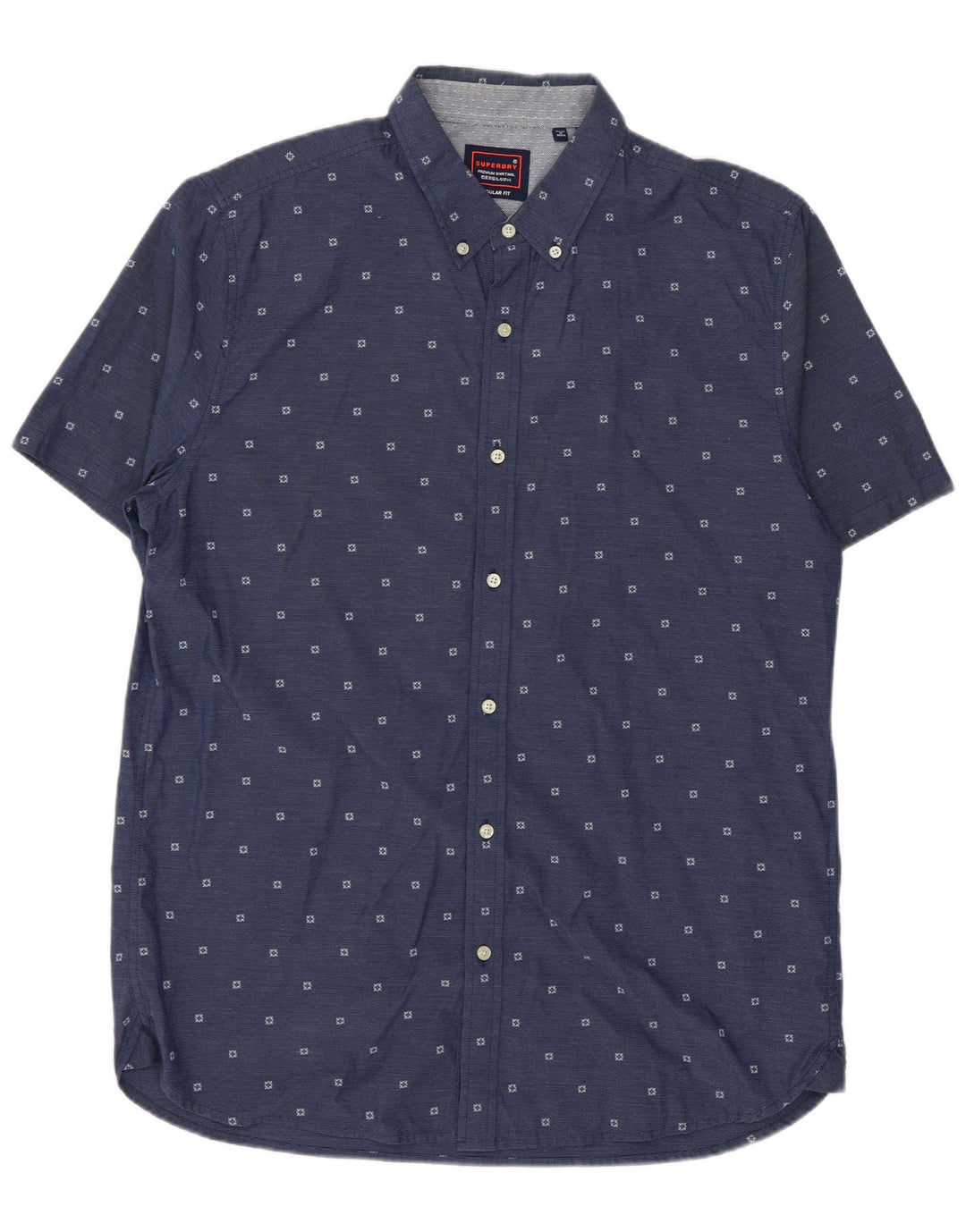 Superdry Herren Kurzarm-Hemd mit normaler Passform XL, blau gepunktete Baumwolle