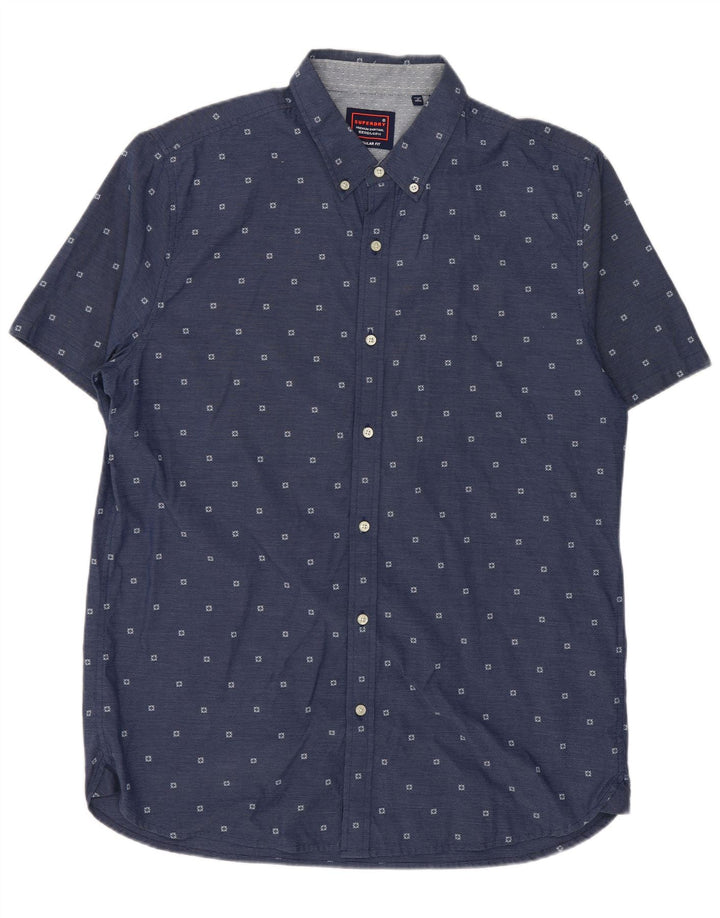 Superdry Herren Kurzarm-Hemd mit normaler Passform XL, blau gepunktete Baumwolle