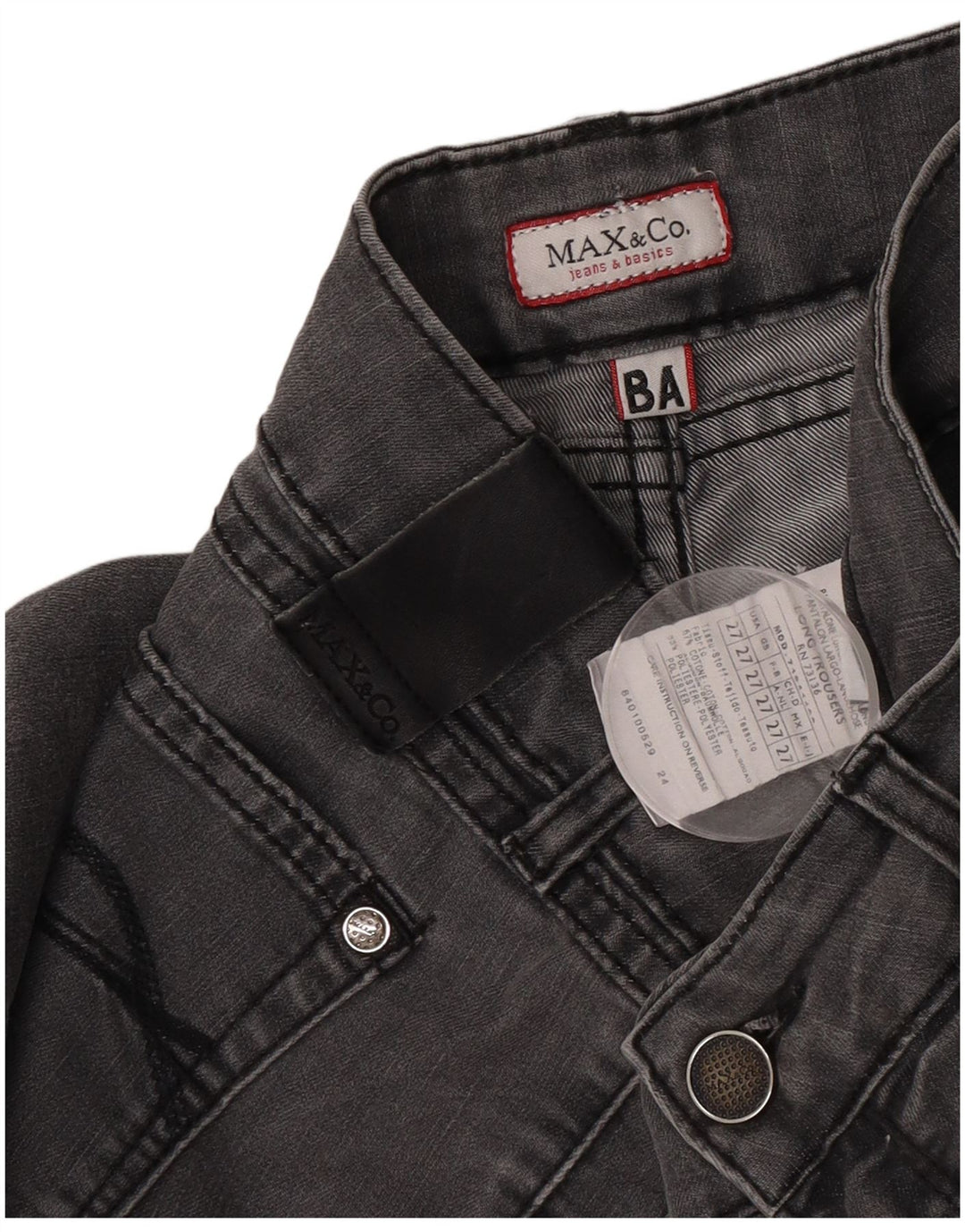 Max & Co. Damen Slim Jeans W27 L28 Graue Baumwolle