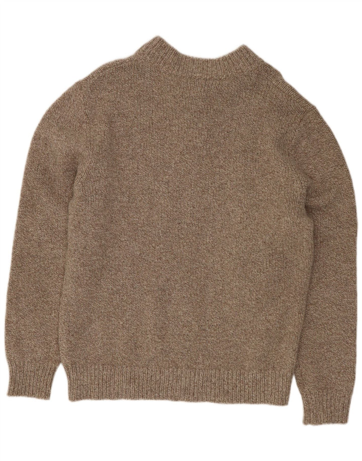 L.L.Bean Herren-Pullover mit Knopfkragen, mittelbraun gesprenkelte Lammwolle