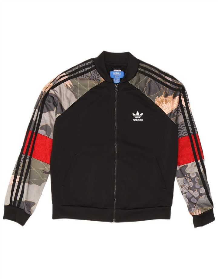 Adidas Damen Trainingsanzug Top Jacke UK 12 Medium Schwarz Patchwork