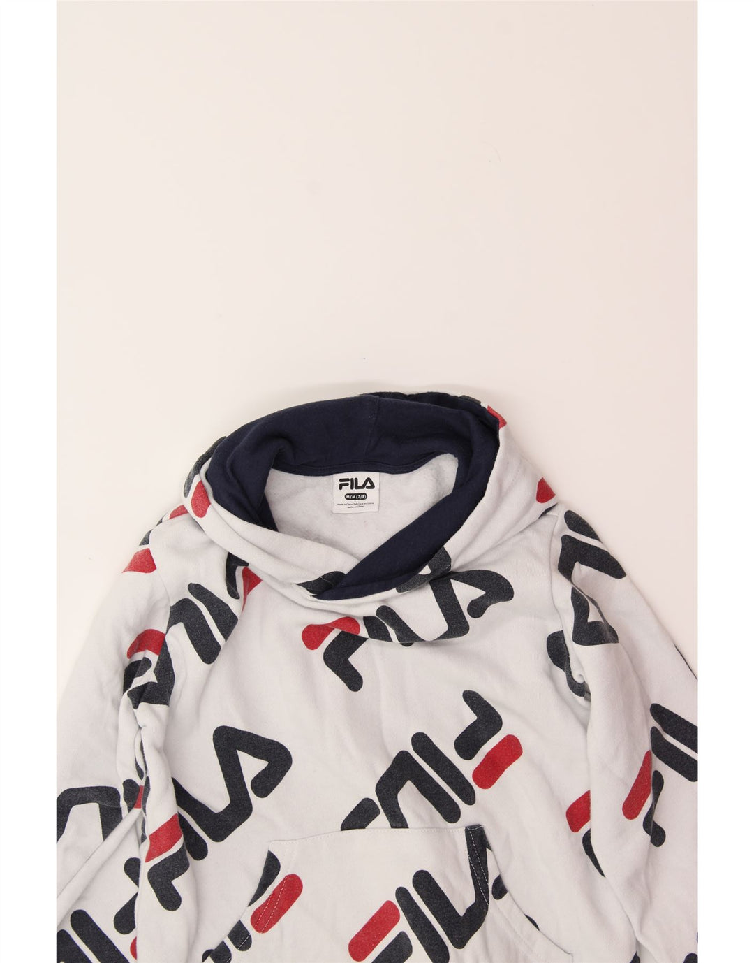FILA Boys Graphic Hoodie Jumper 7-8 Years Medium  White Cotton Vintage Fila and Second-Hand Fila from Messina Hembry 