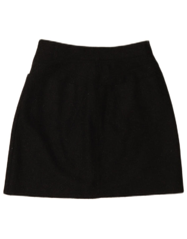 VINTAGE Damen A-Linienrock IT 42 Medium W26 Schwarze Wolle