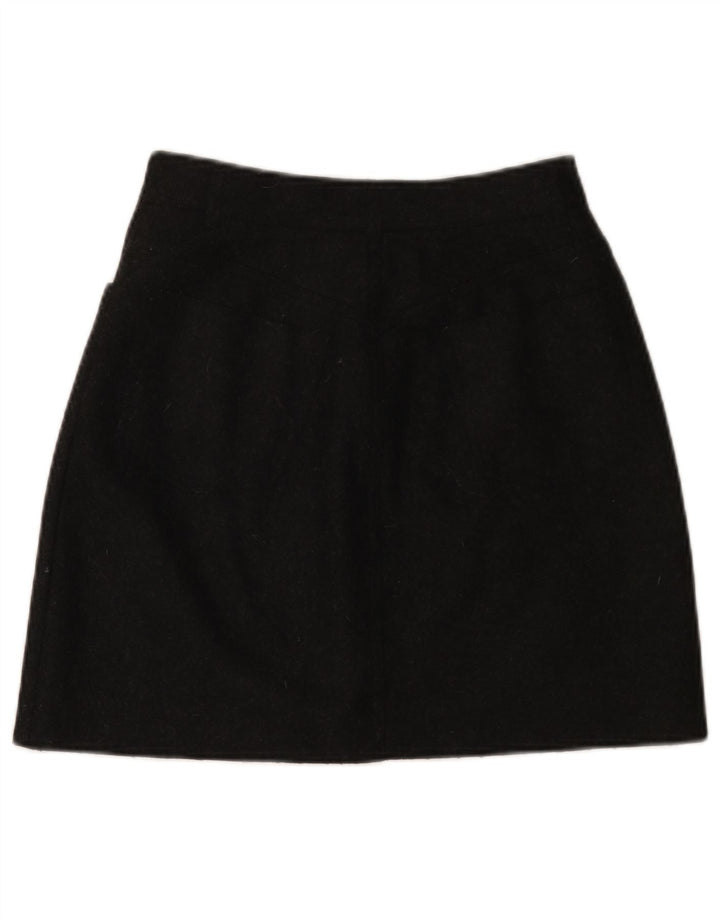 VINTAGE Damen A-Linienrock IT 42 Medium W26 Schwarze Wolle