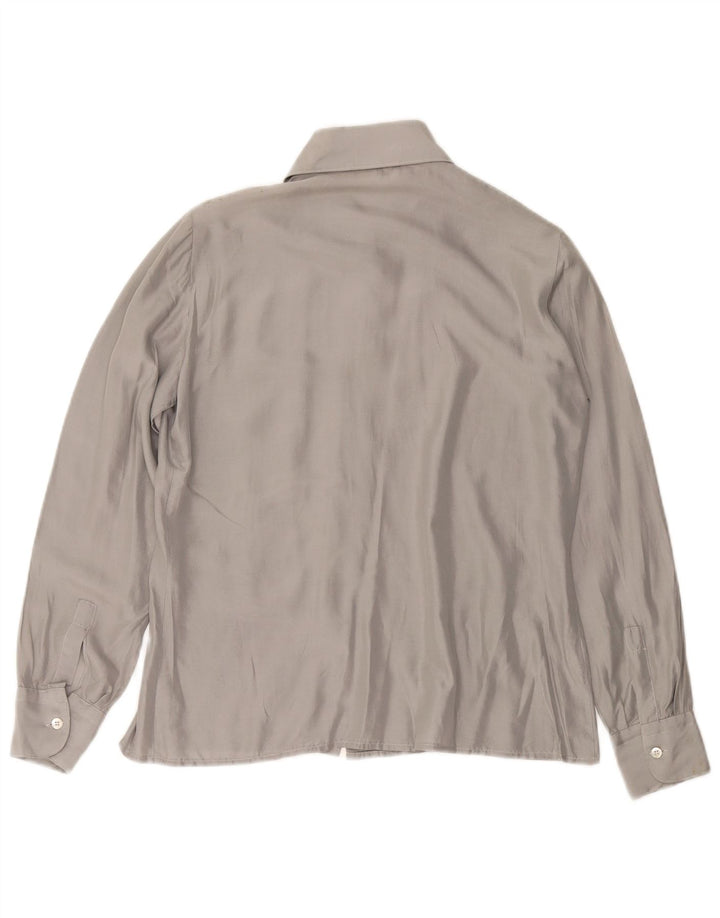 VINTAGE Damen Hemdbluse UK 12 Mittelgraue Seide