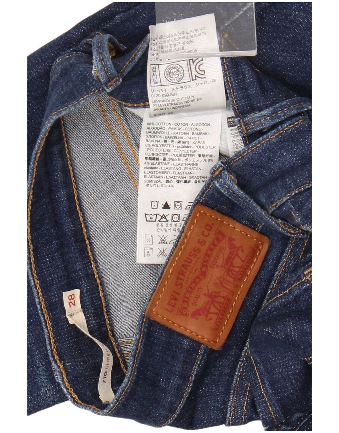 Levi's Damen 710 Super Skinny Jeans W28 L30 Marineblaue Baumwolle