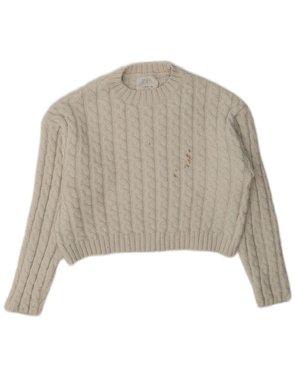 Zara Mädchen Crop Pullover mit Rundhalsausschnitt, 13–14 Jahre, weißes Polyester