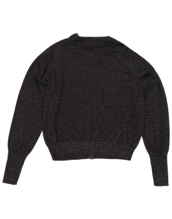 Marks & Spencer Damen Crop Cardigan Pullover UK 14 Large Schwarze Viskose