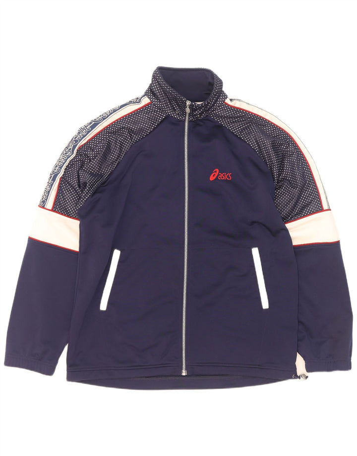 Asics Herren-Trainingsanzug mit grafischem Oberteil, groß, Marineblau, Farbblock