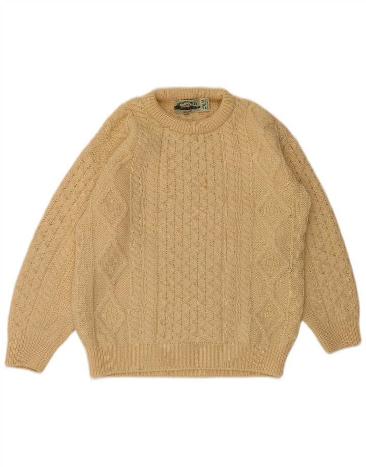 arancrafts Herren-Pullover mit Rundhalsausschnitt, mittelbeige Wolle