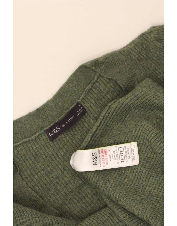 Marks & Spencer Damen-Pullover mit V-Ausschnitt, UK 16, Größe L, Khaki, Polyester