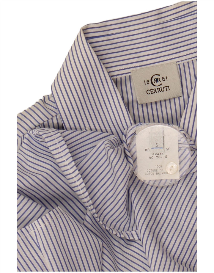 Cerruti 1881 Damen-Hemd mit Rüschen vorne, UK 10, klein, blau gestreift, Baumwolle