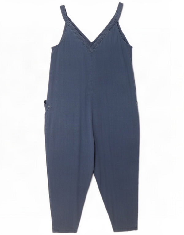 White Stuff Womens Sleeveless Jumpsuit UK 14 Large Blue Cotton