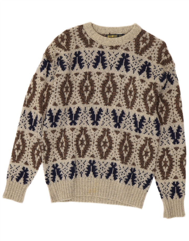 Osh Kosh Herren-Pullover mit U-Boot-Ausschnitt, groß, graue Fair-Isle-Wolle