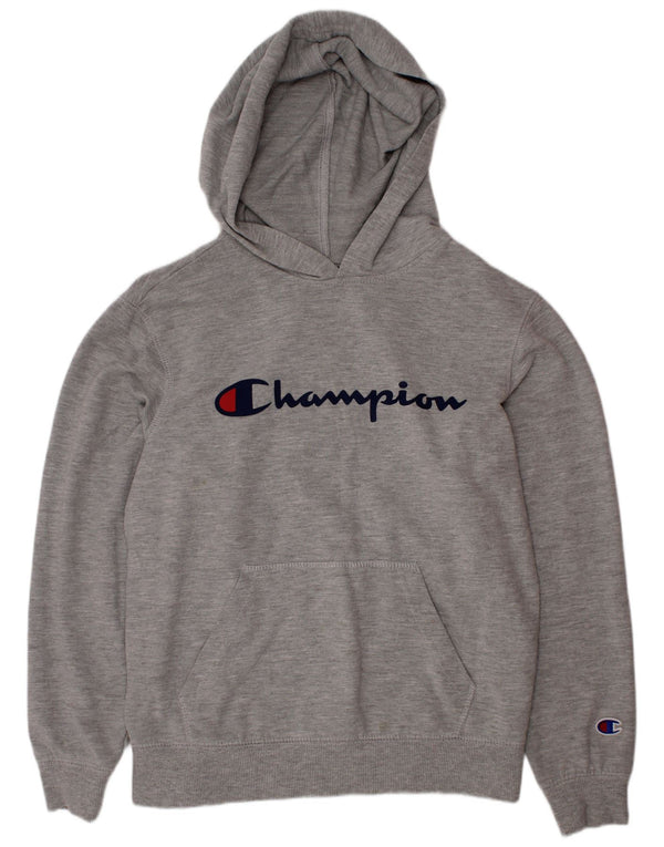 CHAMPION Kapuzenpullover mit Grafik für Jungen, 9–10 Jahre, mittelgrau gesprenkelte Baumwolle