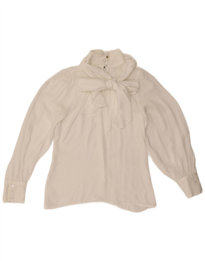 Zara Damen-Langarmblusenoberteil mit Fliege, UK 6, XS, Weiß, Polyester