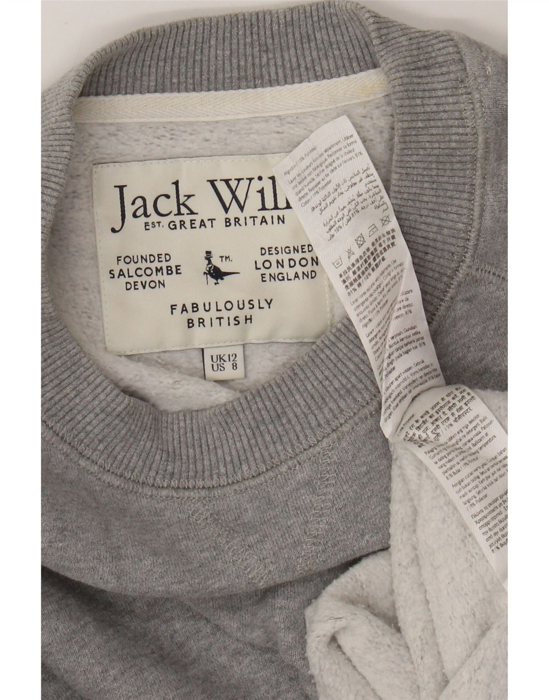 JACK WILLS Damen-Sweatshirt in Übergröße, Größe UK 12, mittelgraue Baumwolle