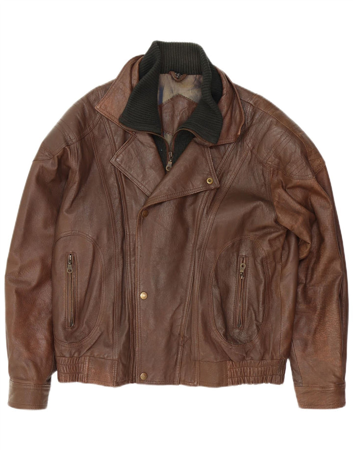 VINTAGE Herren Loose Fit Lederjacke UK 34 XS Braunes Leder